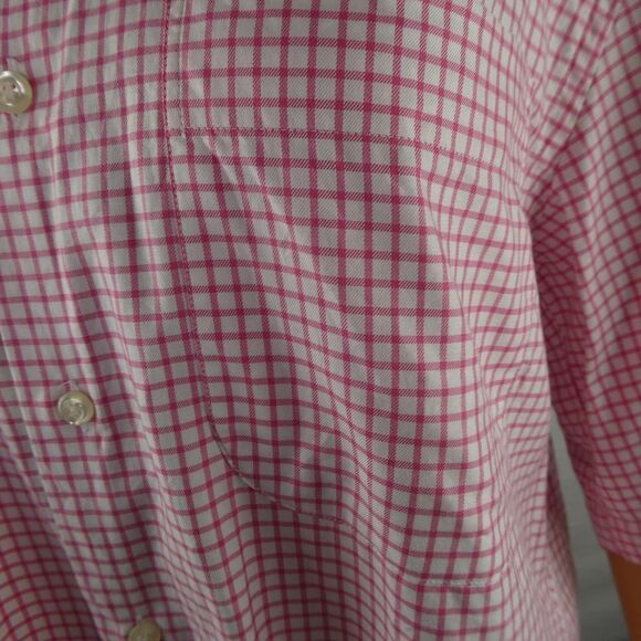 Peter Millar Pink White Grid Check Short Sleeve Button Down Dress Shirt Medium - Picture 6 of 10